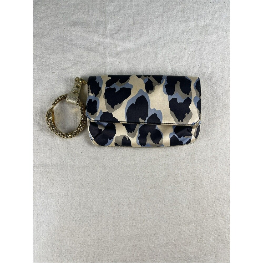 Roberto Cavalli Multicolor Leopard Print Satin Serpent Bracelet Wristlet Clutch